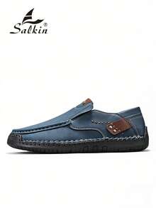 Salkin 时尚设计师手工男士乐福鞋，休闲一脚蹬，适合驾车穿着，价格亲民，品牌感十足，轻便柔软舒适，纯色普鲁士蓝鞋，防滑耐磨橡胶鞋底，平底鞋，男士真皮鞋，户外穿着，日常百搭，适合步行。春、夏、秋季均有穿着，尺码偏小，建议选择大一码。 - 藍色 - 查看 16