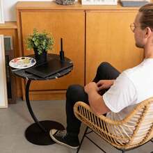 Mesa Auxiliar En Forma De C Para Sala, Mesas Laterales Redonda Para Sala, Mesita De Centro Mesita Auxiliar Minimalista Moderna, Para Sofás Y Camas, Espacio Pequeño, Dormitorio - Negro - Ver 10