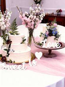 3pcs Set | "Love Is Sweet" Wooden Desktop Letter Decor Plaque, Valentine's Day Decor, Hollow Dessert Table Decor Rack, Valentine's Gift, Wooden Heart-Shaped Letter LVOE, Suitable For Wedding Decoration, Anniversary, Photo Prop, Valentine's Day (White) - Multicolor - View 6