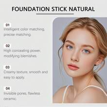 2-In-1 Color-Changing Foundation Stick, Natural Color, Liquid Lightweight Moisturizing Brightening Foundation Color Changing Lightweight Creamy Formula Natural Matte Finish Buildable Coverage Suitable For Most Skin Types, Daily Life - 自然色 - 查看 5
