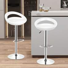 2er Set Barhocker ABS Barstuhl 81-101cm Höhenverstellbar 360 ° Schwenkbar Tresenhocker mit Fußstütze für Bar Bistro - Weiss - Übersicht 3