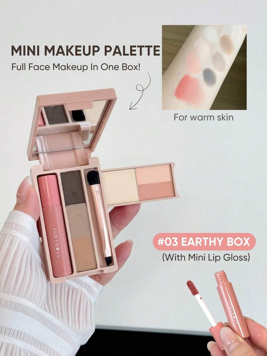 JUDYDOLL Mini Makeup Palette, Compact Eyeshadow Palette, Makeup Combo Palette, Eyelash, Travel & Daily Wear, Matte, Highlighter, Eyebrow Powder, Contour
