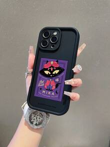 Cat Paul Frank Licensed Black Bamboo Phone Case, Full Body Protective Monkey Design, Elegant Black Cat Letter Frame Pattern, New Compatible With IPhone 13/14/15/16 Pro Max - Multicolor - View 3
