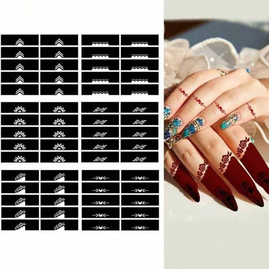 6/1pc Set Modern Mini Mandala Temporary Tattoo Stickers, Body Art Finger Tattoo Designs