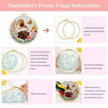 1 Set 11CT Cross Stitch Embroidery Kit, DIY Handmade Embroidery, Gramophone, Hot Air Balloon, Bee, Vase, Floral, With 3-Strand Thread, Bamboo Embroidery Hoop, Pattern Chart