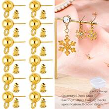 KMEOSCH 10套（10个耳钉+10个耳钉背扣）球形耳钉带环 4毫米 5毫米 6毫米 圆球耳钉，蝴蝶耳钉背扣，DIY耳环配件