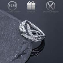 1pc 925 Sterling Silver Asymmetric Wheat Design Zirconia Inlaid Simple Fashion Ring, Suitable For Daily Wear And Gift Giving