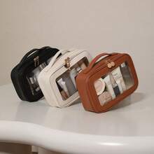 Transparent Cosmetic Bag With Visible Window, Large Capacity + Portable, Leather Transparent Toiletry Bag With Visible Window Design, Birthday Gift - Multicolor - View 8