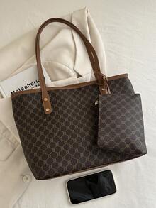 Women's Fashion Commuting & Shopping Tote Bag, Large Capacity Date Shoulder Bag, Suitable For All Seasons - Black - View 7