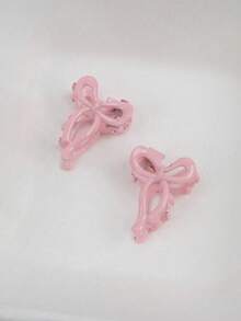 4pcs Cute Metal Bow Ribbon Small Hair Clips Suitable For Side Bangs & Flyaway Hair Women Hair Accessories Elegant Hair Claws Fashion Claw Clip - Pink - View 4