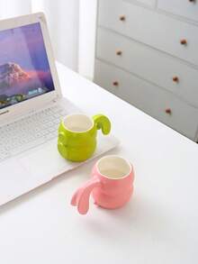 1pc Ceramic Latte Coffee Cup, High-Quality Cute Couple Water Mug, Rabbit Ear Design, Milk Malt Breakfast Cup, Creative 320ml Office Mug, Rustic Ceramic Cup - Multicolor - View 9