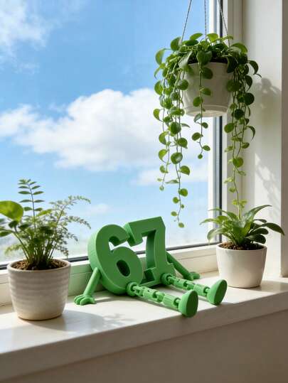 1pc 67 Number Collectible Decor - Modern Abstract Desktop Statue, Durable Plastic Number Decoration, Suitable For Office, Also 67th Anniversary Gift, Suitable For Children Desktop Decor, Children's Gift, Desktop Stress Relief Decor