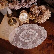 1pc Vintage French Oval Lace Pad, Decor Display Prop, Tablecloth, Jewelry Mat, Placemat, Minimalist & Fresh - Multicolor - View 4