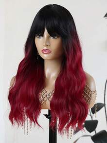 22 Inches Black And Red Wig Long Curly Wig With Bangs For Women Fluffy Wavy Two Tone Heat Resistant Synthetic Ombre Wig (Black And Red)Synthetic Fiber Wig Women Party Wig Realistic Natural Sexy Charming Heat Resistant Wig,Party Wig Accessories - Red Ombre - View 6