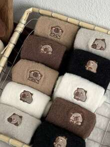 5 Pairs Autumn/Winter Plush Mid-Calf Socks, Thick Warm Floor Socks, Cute Capybara Sleep Socks - Multicolor - View 6