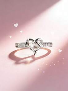 1pc Romantic Heart Shaped Cubic Zirconia,Women Ring ,Copper Open Ring For Women, Personalized Women Jewelry, Daily Wear Accessories, Gift For Girlfriends/Best Friends ,Anniversary/Valentine's Day Gift