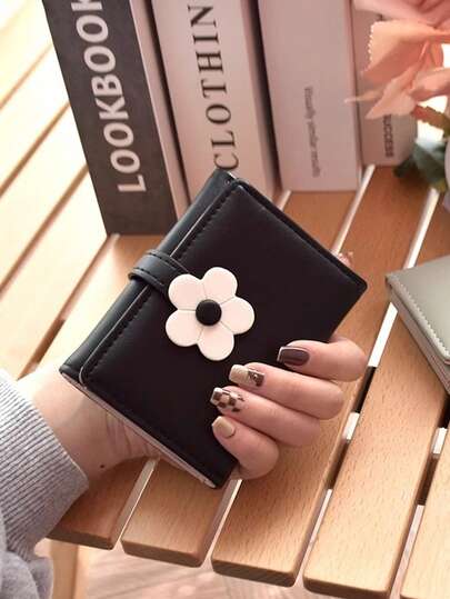 30% Off Floral Student Wallet - Fashionable Short Style Women's PU Wallet, Minimalist, Cute, Fresh, Multi-Card Slots, Adorable Flower, Snap Closure, Elegant Minimalist Coin Purse, RFID Blocking, Holds Cards, ID, Business Cards, Coins & Cash, Compact & Portable, Handheld
