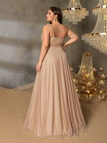 Faeriesty Abito da sera elegante monospalla a-line da donna taglie forti, con decorazione a volant, design asimmetrico a balze, adatto per grandi celebrazioni e feste - Champagne - Visualizzare 2