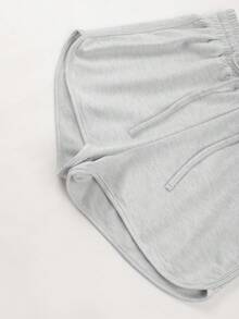 Pantalones cortos casuales y sueltos con cordón y bolsillos para mujer - Gris Claro - Ver 4