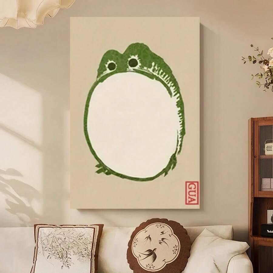 Framed 1pc Framed Wall Art Poster - Whimsical Frog Design, Contemporary Modern Classic Style, High-Quality Print With Durable Polystyrene Frame, Indoor Home Decor For Living Room, Bedroom, Office, Dining Room - Perfect Birthday, Holiday, Housewarming Gift, Home Art Piece | Whimsical Design | Quality Artwork, Wall Decor - 框架 - 查看 1