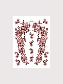 1pc Brown Henna Tattoo Stickers For Hand Waterproof Temporary Tattoos For Women Fower Fake Tattoo For Festival Wedding Body Art - Burgundy - View 7