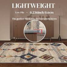 1pc Geometric Diamond Pattern Rug. Velvet Fabric, Approx. 850g, 0.6cm Thick. Durable, Anti-Slip, Easy To Clean. Available In Multiple Sizes. Suitable For Kitchen, Living Room, Dining Room, Bedroom, Balcony, Bathroom, Study, And More. An Ideal Home Decor Choice. - Multicolor - View 10