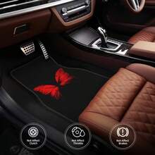 4件套粉色/红色蝴蝶图案汽车脚垫，通用防滑防尘前后排地毯，汽车内饰配件，梦幻蝴蝶印花设计 - 蝴蝶腳墊 - 查看 4