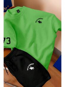 Men's T-Shirt And Shorts Set - New Summer Collection - Modern - Premium Cotton - Kacang pistachio - View 1