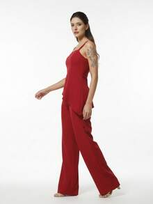 WUUW FASHION Women's Tailored Asymmetrical Top Set, Irregular Crop Top And Trousers, Stylish Summer Casual Outfit 2025 NEW - Đỏ - Xem 2