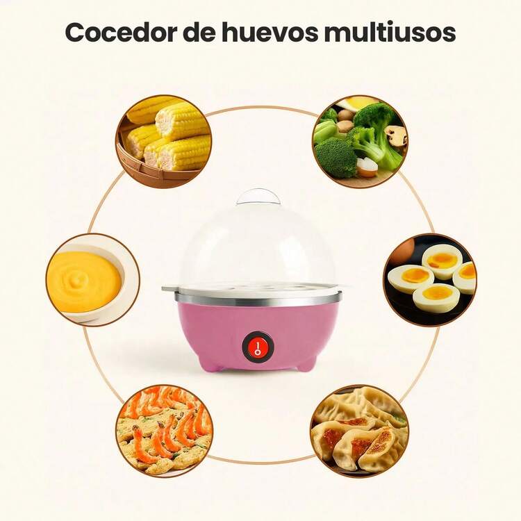 2 En 1 Vaporera Electrica De Verduras Y Hervidor De Huevos Portátil Multiusos Apagado Automatico Domestico Cocedor de Huevos Practico y Rapido Para Desayunos - Rosa - Añade 3