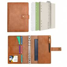 Leather Journal Refillable Notebook Spiral Diary Binder Portfolio - A5 Dotted Paper & Inner Pockets For Travel Work And Personal Organizer (Brown, A5) - 棕色 - 查看 1