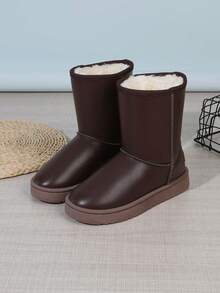 1 Pair Thick Plush Tall Boots, Thick Sole Versatile Women Slip-On Mid-Calf Boots - Brown - View 2