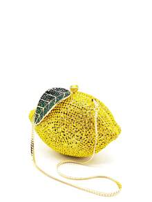 Super Mini Lemon Shape Rhinestone Evening Bag For Bridal Luxury Diamond Clutch Purses Wedding Party Crystal Handbags Prom Pouch - Yellow - View 3