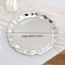 压花金属托盘，复古风格圆形装饰托盘，节日派对餐盘，聚会祝福仪式自制餐具，化妆品和珠宝收纳碟 - 銀色 - 查看 10