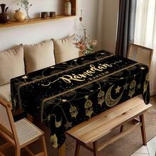 1pc Ramadan Kareem Tablecloth, Lightweight Luxury Crescent Moon & Star Lantern Design, Polyester Material, Suitable For Family Dining, Party, Picnic, Indoor/Outdoor Wedding - Multicolor - View 4