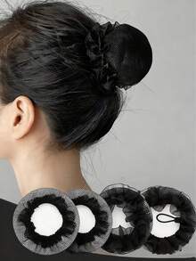 6个装黑色蕾丝儿童发网，芭蕾舞考试升级发髻罩，弹性发网 - 彩色 - 查看 2