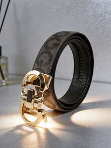 男士奢华商务皮带，几何图案合金自动扣皮带，饰有字母G印花，长度120厘米，可裁剪，适合搭配短裤、长裤、牛仔裤、西装，是送给男友或父亲的绝佳礼物。 - 彩色 - 查看 7