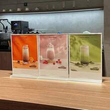 三种尺寸亚克力标牌架 - 透明T型塑料展示架，双面纸张及标牌架，适用于菜单、传单、图片 - 亚克力纸张架及收纳盒，适用于办公室、零售店、展览、餐厅、婚礼等场合，亚克力标牌架尺寸：8.5 x 11英寸，亚克力标牌架，展示架，供应商活动展示架，房地产经纪人用品，商业标牌，促销品 - 透明 - 查看 10