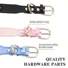 Leather Dog Collar With Heart-Shaped Crystal Pendant, Suitable For Small Dogs, Cats And Dogs. Cute Pet Collar With Shiny Crystal Pendant