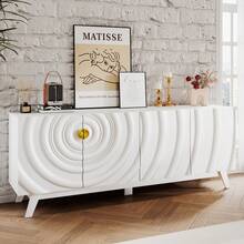 HWB TV Stand With 2 Storage Cabinet For Living Room, Large Entertainment Center With Wave-Patterned Design, Console Table With Ajustable Shelf For 55"-75" TV For Furniture Set-White - trắng - Xem 7