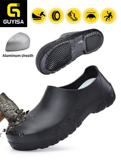 GUYISA Professional Anti-Slip Chef Shoes For Men, Waterproof, Oil-Resistant, Steel Toe Cap, Slip-Resistant Level SRC, One-Touch Work Safety Shoes