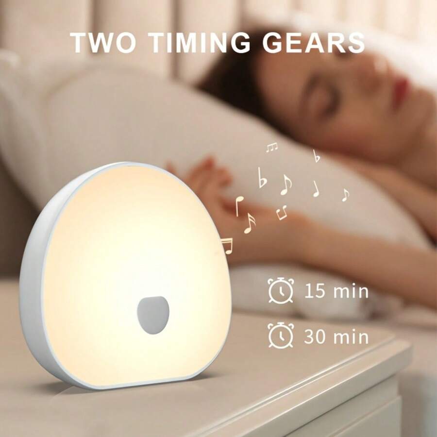1個 USB充電式白噪音LED小夜燈 - 多色可選、無段調光、定時功能、睡眠白噪音含自然舒緩音效、記憶功能便攜式睡眠裝置，內置1200mAh充電鋰電池