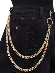 1pc Silver Fashion Double-Layer Metal Pants Chain, Versatile Minimalist Jeans Accessory Suitable For Teenagers, Casual Outdoor Sports Or Vacation, Graduation Gift, Birthday Party Outfit, Or Daily Wear - 銀色 - 查看 2