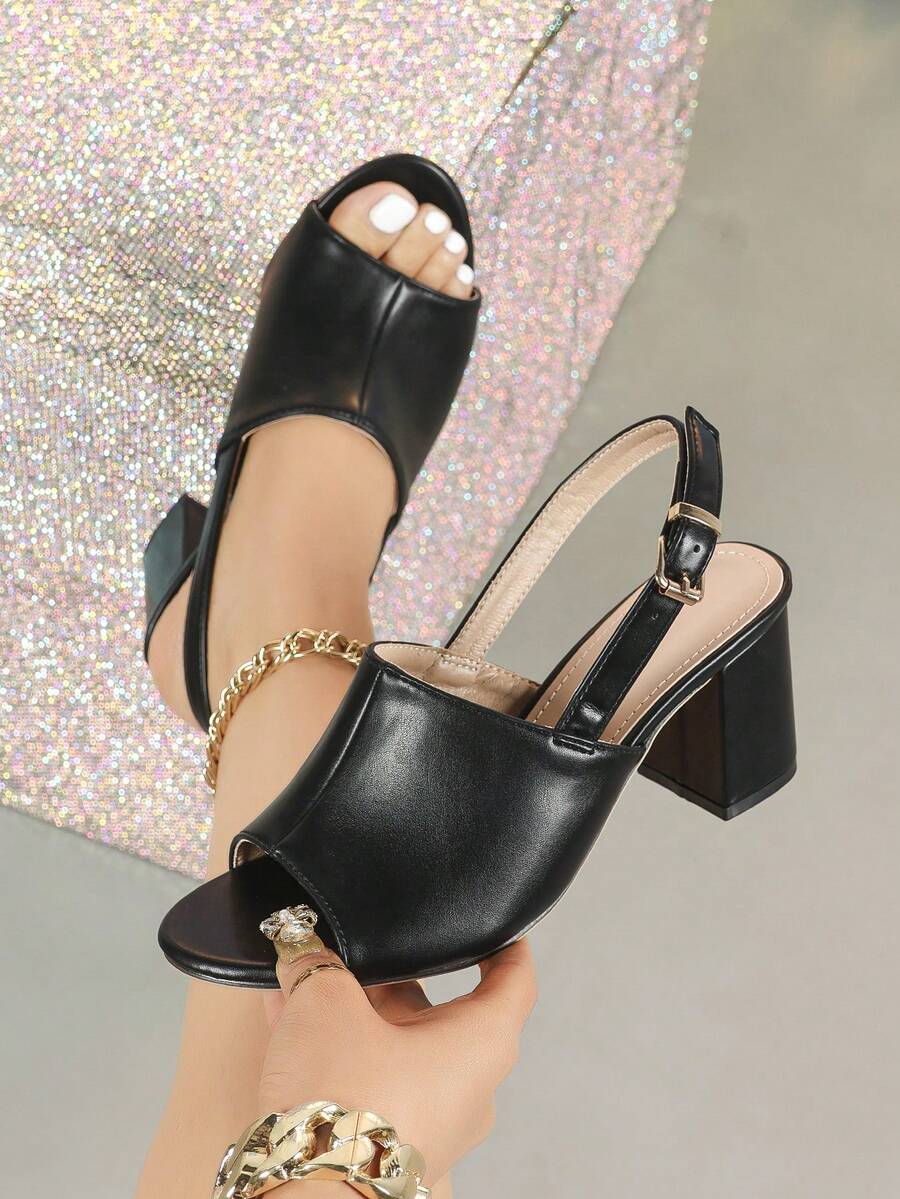 Sandales à talons hauts d'été pour femmes, chaussures noires printemps/été, chaussures élégantes pour femmes, sandales à talons hauts sexy et à la mode, sandales à bout ouvert, talons hauts noir pur, sandales à bout rond, sandales à talons blocs pour femmes, chaussures de mariage et de mariée, chaussures à talons épais, chaussures noires, sandales pour femmes, chaussures noires pour femmes, sandales à boucle monobloc, sandales affinantes pour femmes, sandales à talons pour rendez-vous, fête, soirée, port extérieur, couleur unie, vacances, talons mi-épais, chaussures minimalistes pour femmes