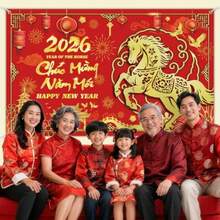 Tet Decorations Vietnamese 2026 Lar 7" X 43" Vietnamese New Year Decorations Banner Chuc Mung Nam Moi Backdrop For Vietnamese Lunar New Year Decorations Indoor Outdoor - 紅色 - 查看 2