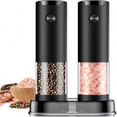 Bộ xay muối và tiêu điện, chạy bằng pin, điều chỉnh độ mịn, dễ dàng đổ đầy, dung tích lớn được nâng cấp với đèn LED, máy xay gia vị nhà bếp.