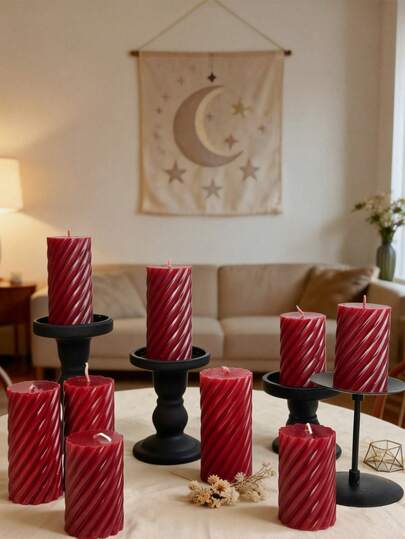 3pcs/2pcs Burgundy Spiral Striped Gear Aromatherapy Candle Is An Ideal Home Decoration Candle For Ramadan In The Middle East. It Is Made Of Fragrant Soybean Wax And Can Burn For 8 Hours. Suitable For High-Grade Family Decorative Candles And Ramadan Decorative Candles, Including Therapeutic Candles, Winter Candles, Candle Sets, Female Gifts And Winter Gifts.