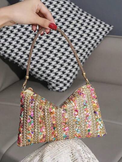 Bolso de embrague ligero con decoración de lentejuelas, brillo, lujo y strass brillantes. Ideal para fiestas, reuniones, bodas, cenas y eventos. Perfecto para fiesta, boda, baile de graduación, cena/banquete.