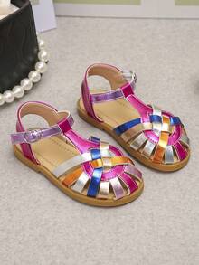 儿童彩虹编织金属凉鞋，带踝带 - 非常适合复活节和儿童生日派对 - 彩色 - 查看 3