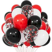 40pcs Red And Black Balloons -10 Inch Matte Black Red White Latex Balloons And Confetti Balloons, Suitable For Birthday Parties, Graduation Ceremonies, New Year, Father's Day, Racing Events, Movie Watching Decorations, Poker Card Decoration Supplies,Independence Day - Black and Red - View 1